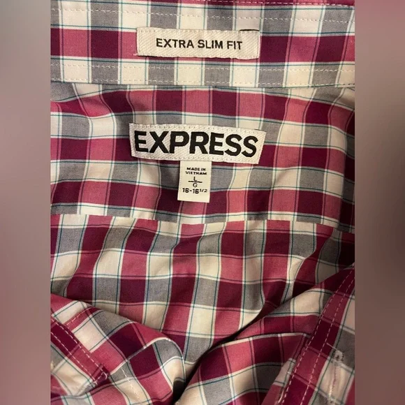 Express Extra Slim Fit checkered stretch long sleeve button down shirt -large - Picture 4 of 4